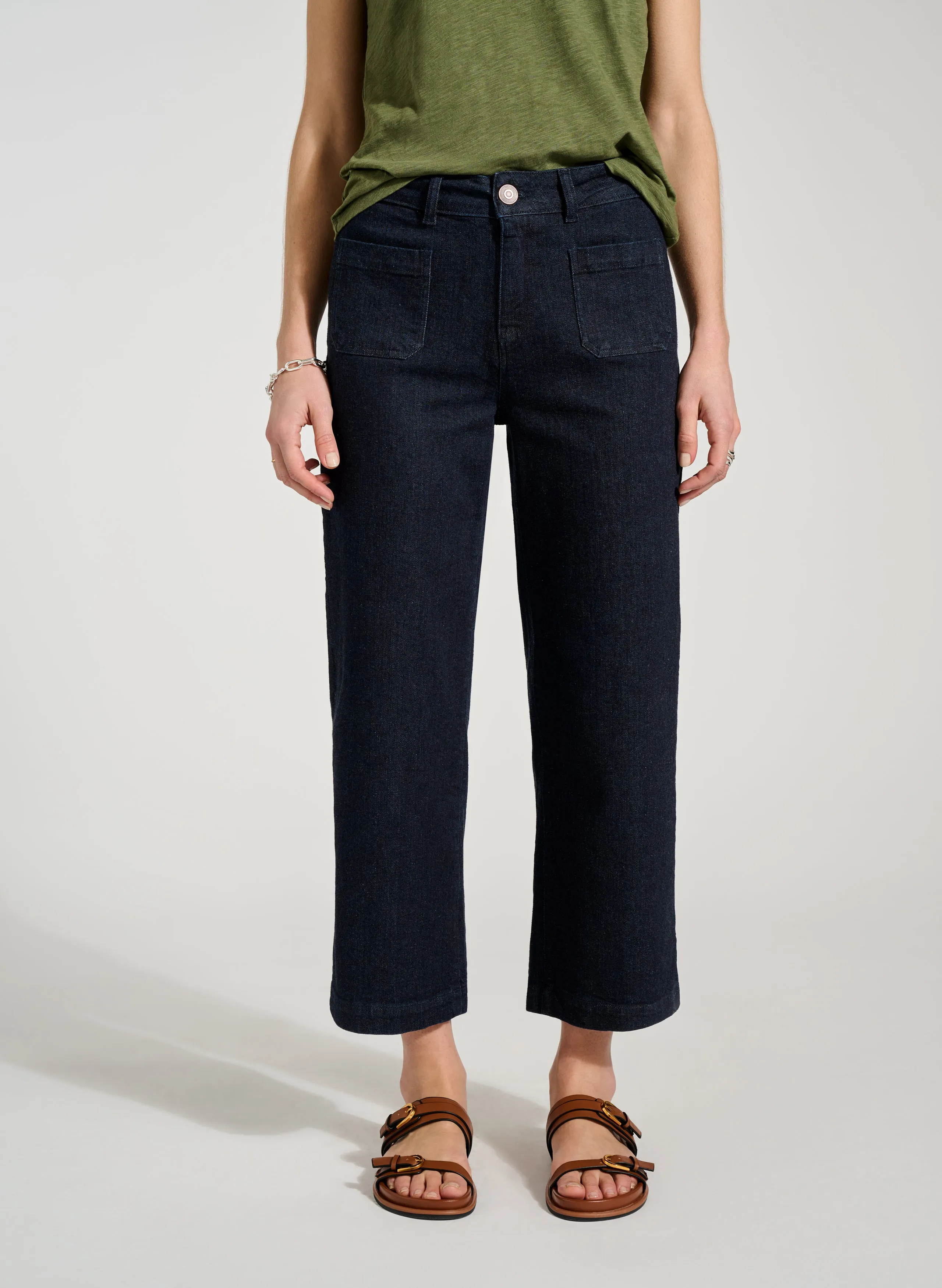 Baukjen Organic Denim Wide Crop Pocket Front Jeans